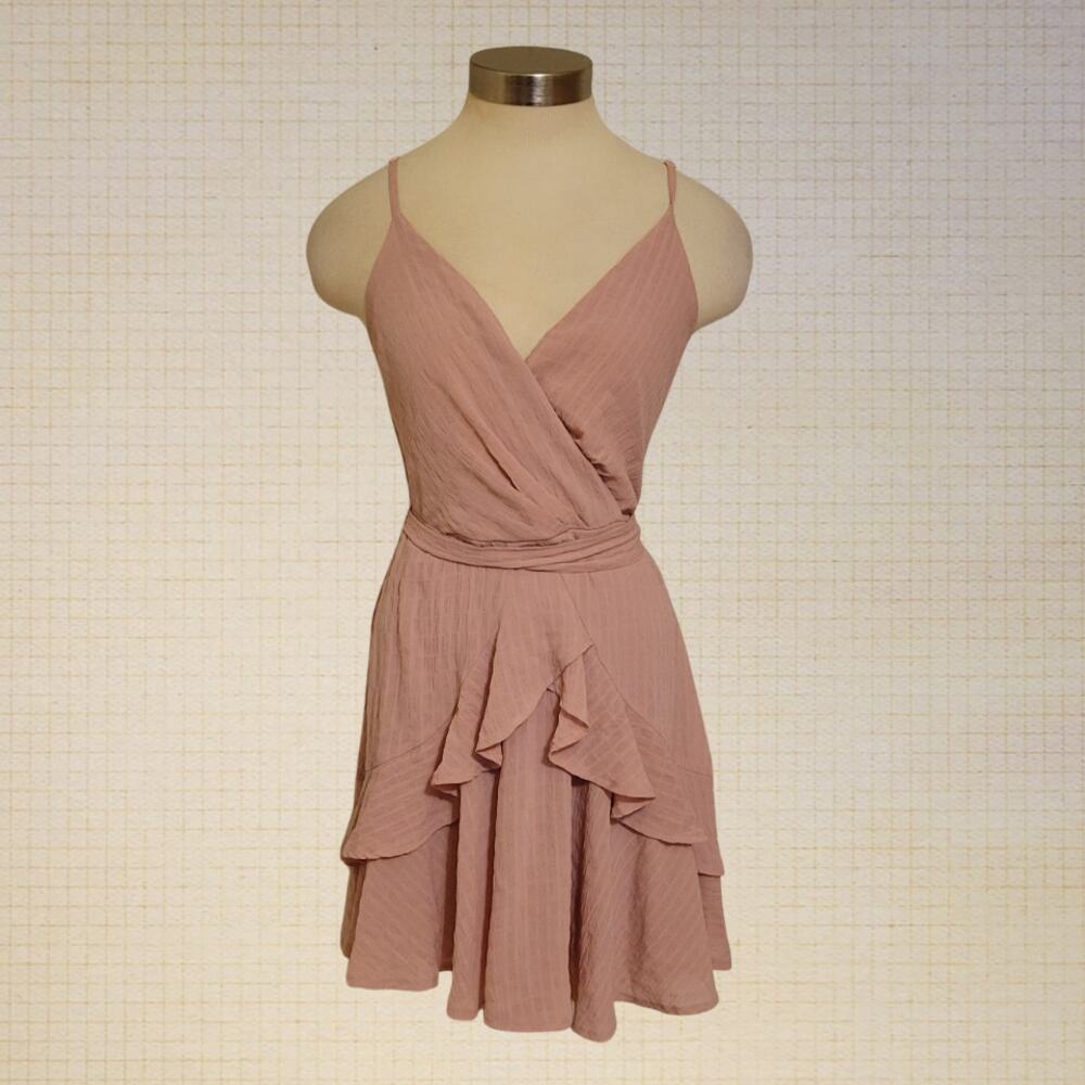 Trixxi Medium Spaghetti Strap Ruffle Deep V Neck Formal Dress Waist Tie